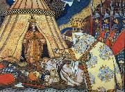 Ivan Bilibin Tsar Dadon meets the Shemakha queen painting
